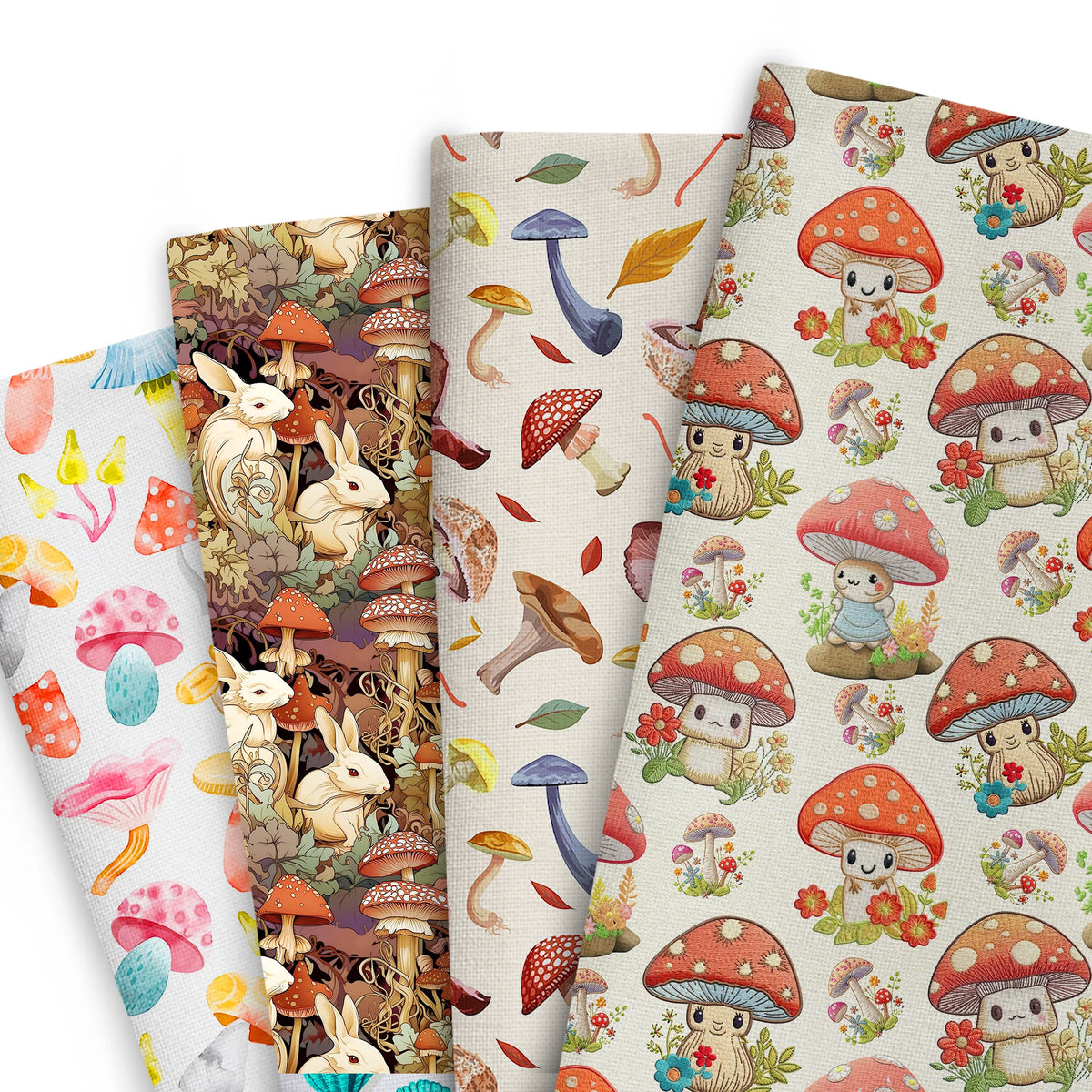 Mushroom & Animals Print Cotton Fabric — 50×145cm Half Meter | Quilting & Patchwork
