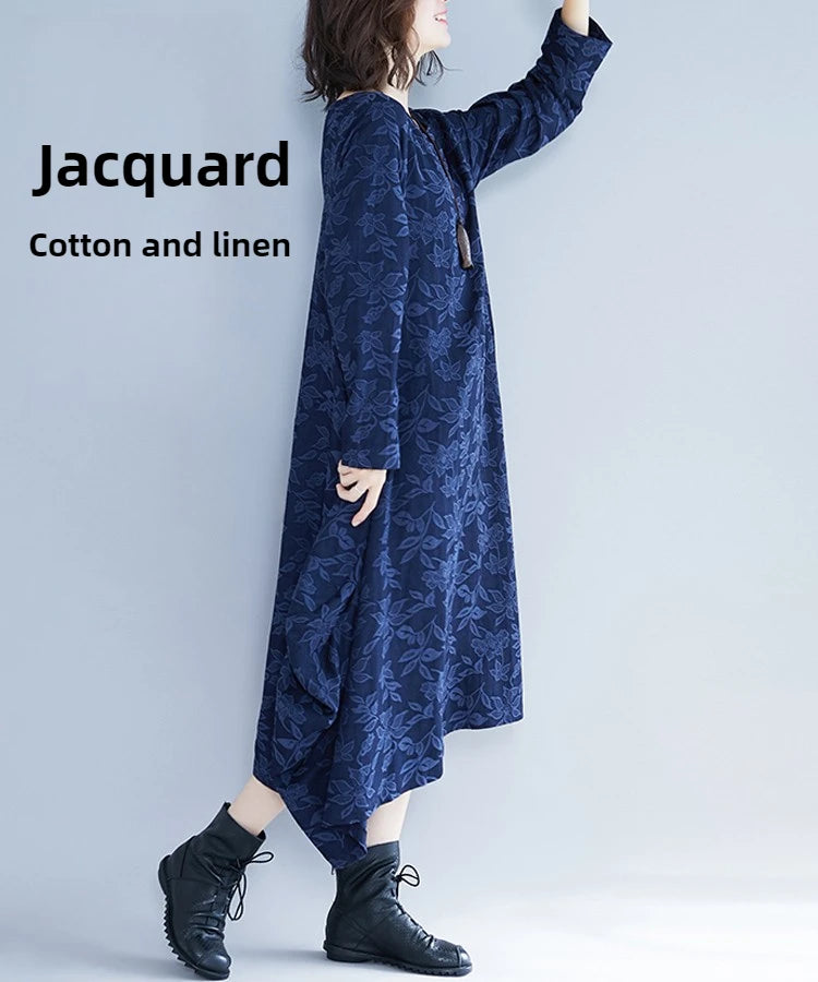Bodhi Flower Jacquard Cotton Linen Fabric – 241g/m², 145cm Wide, Sold by the Meter – For Hanfu, Cheongsam & Clothing