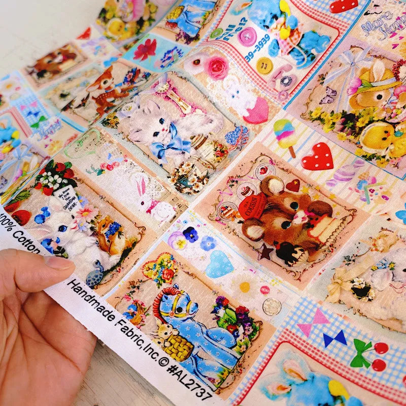 20S Cotton Cute Showa Kawaii Cat Deer Print Fabric DIY Quilting Needlework Material Sewing Dress Kids Clothes Fabrics