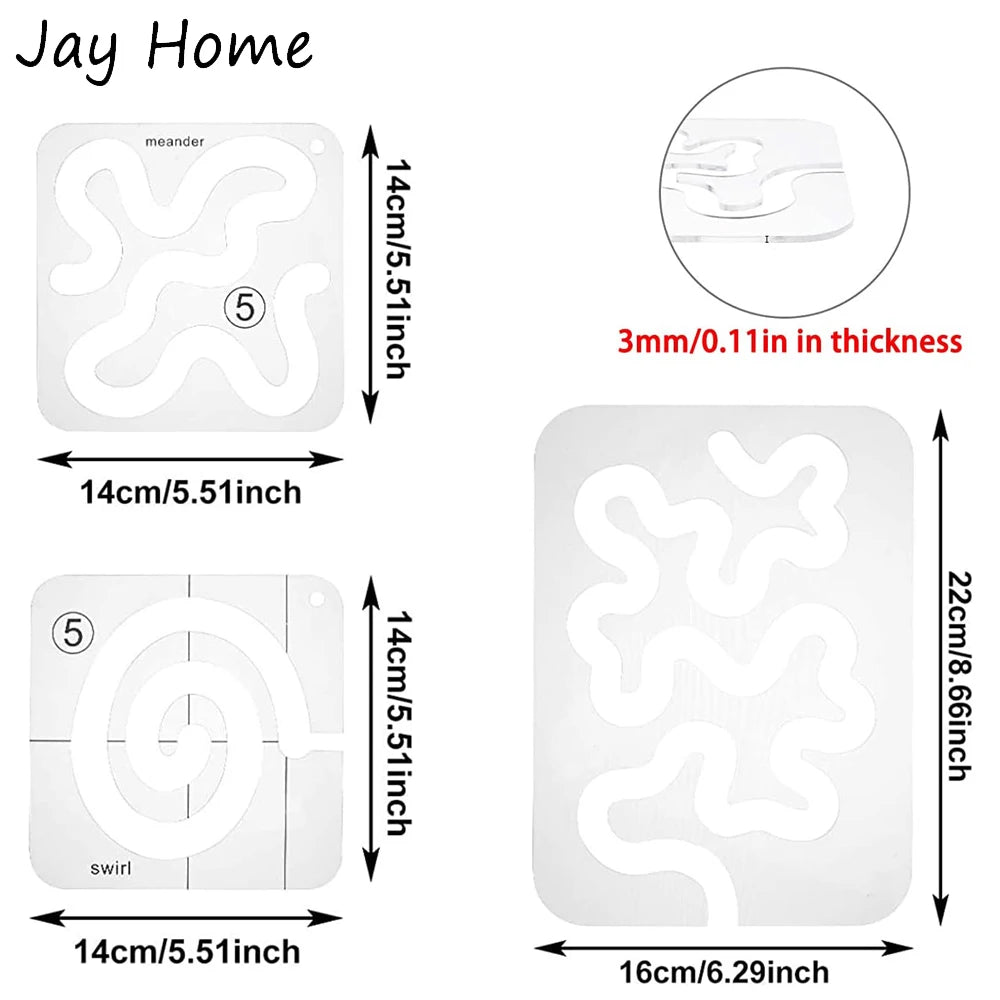 JAY HOME Transparent Acrylic Free Motion Quilting Template – Presser Foot Compatible Sewing Ruler