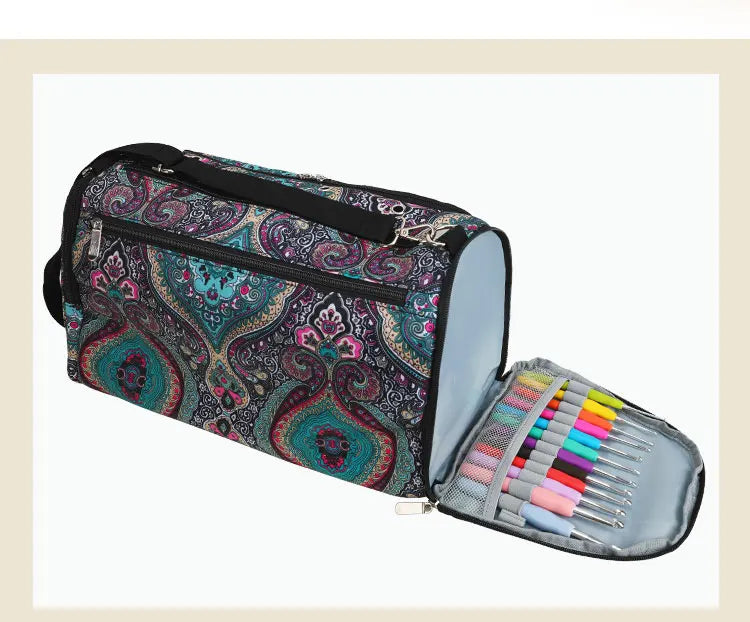Bolsa de almacenamiento de hilo y ganchillo con estampado Paisley – Estuche organizador de punto (37×20×21cm)