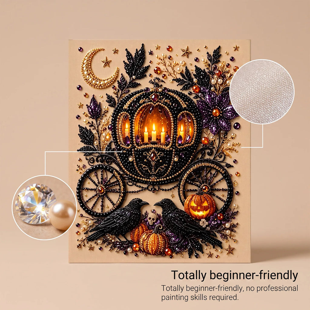 Kit de pintura con diamantes de Halloween - Diseño de calabaza | Lienzo de 18x18cm