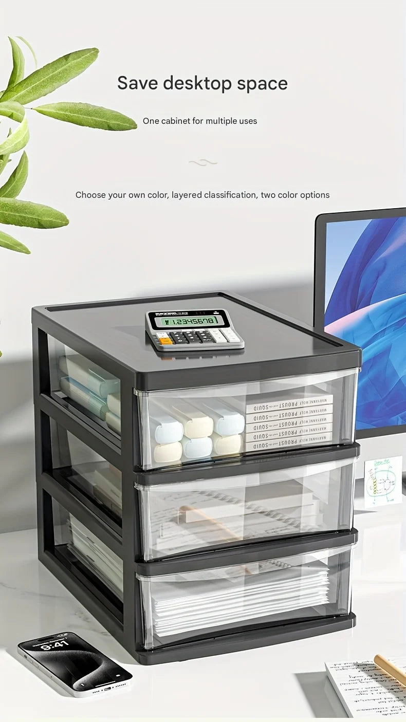Japanese Style Desktop Storage Box-Transparent Drawer Organizer for Cosmetics,Stationery & Office Supplie,Student Desk Organizer