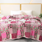 Flannel Throw Blanket – Pink Flower Plaid Patchwork Pattern | Soft & Warm | 5 Sizes