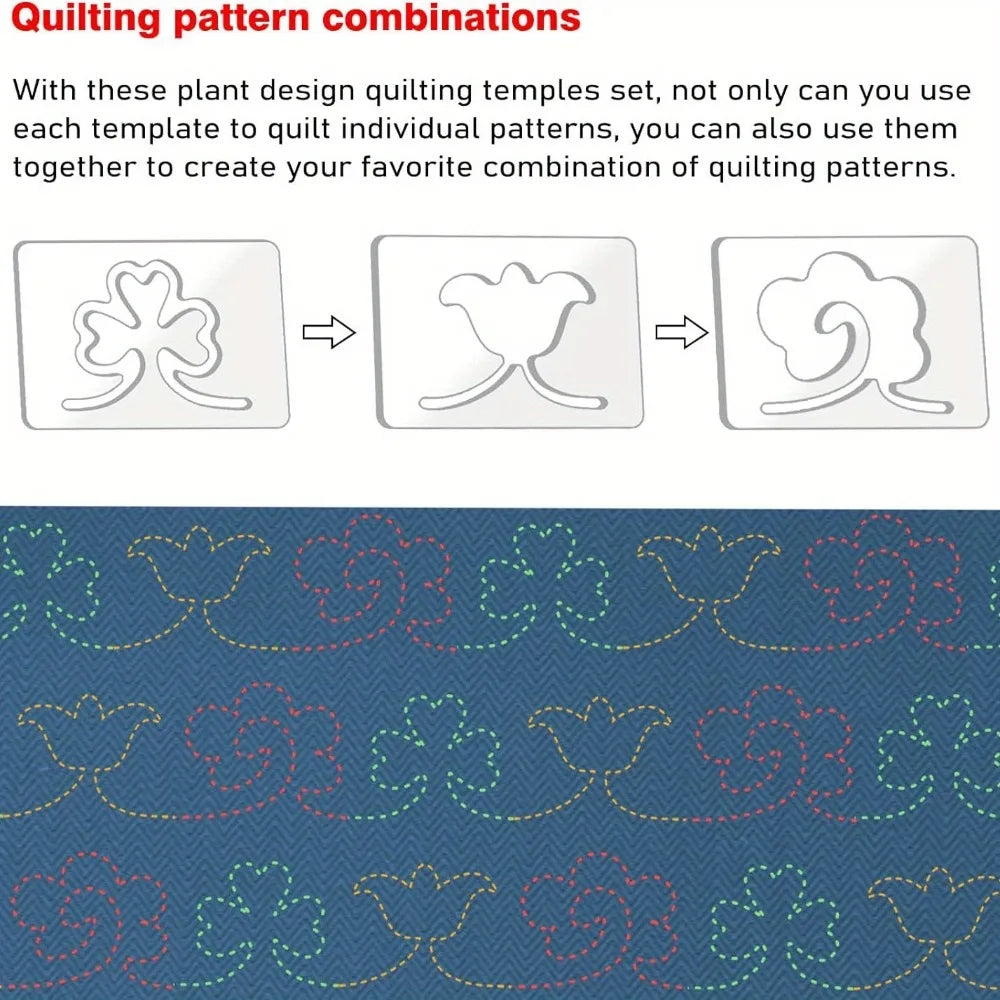 3-Piece Flower & Clover Acrylic Quilting Template Set – Free Motion Stencils for Quilts & Patchwork