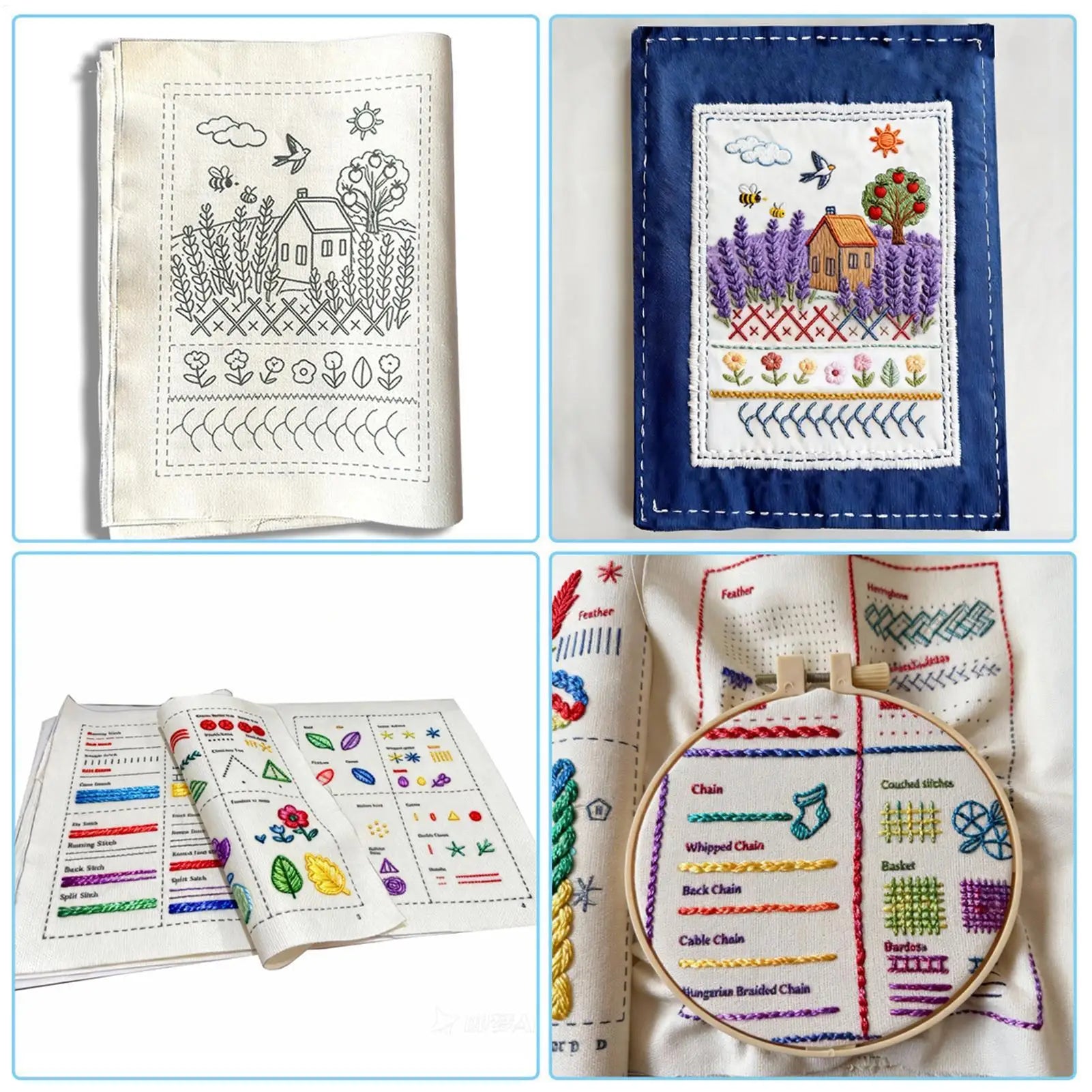 Embroidery Book for Beginners – 90+ Patterns, Reusable Fabric & Elegant Gift Box