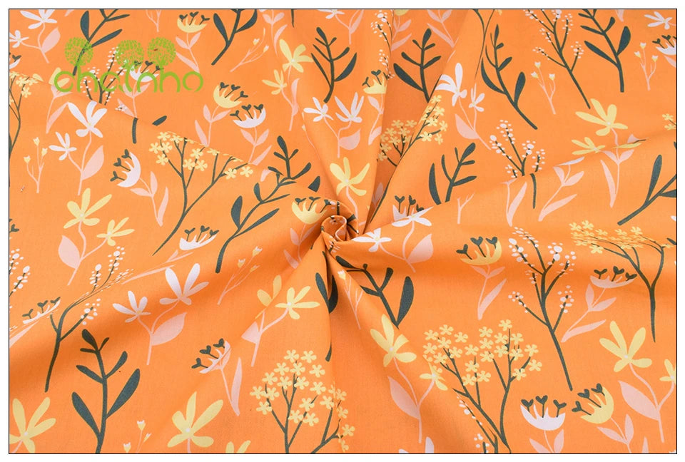 Orange Floral Series Printed Twill Cotton Fabric – 40s Weight