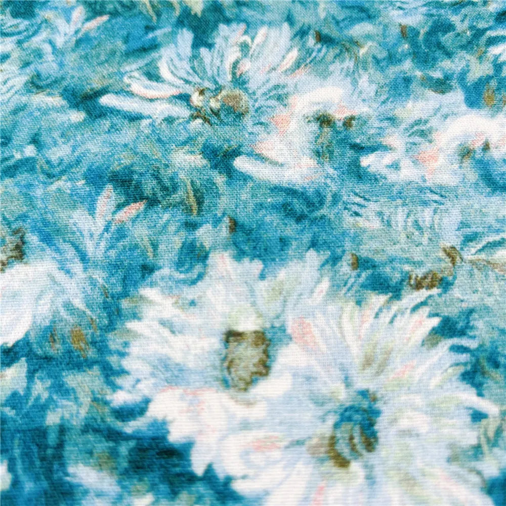 Oil Painting Watercolor Floral Print Fabric | 110cm Wide | Retro DIY Sewing