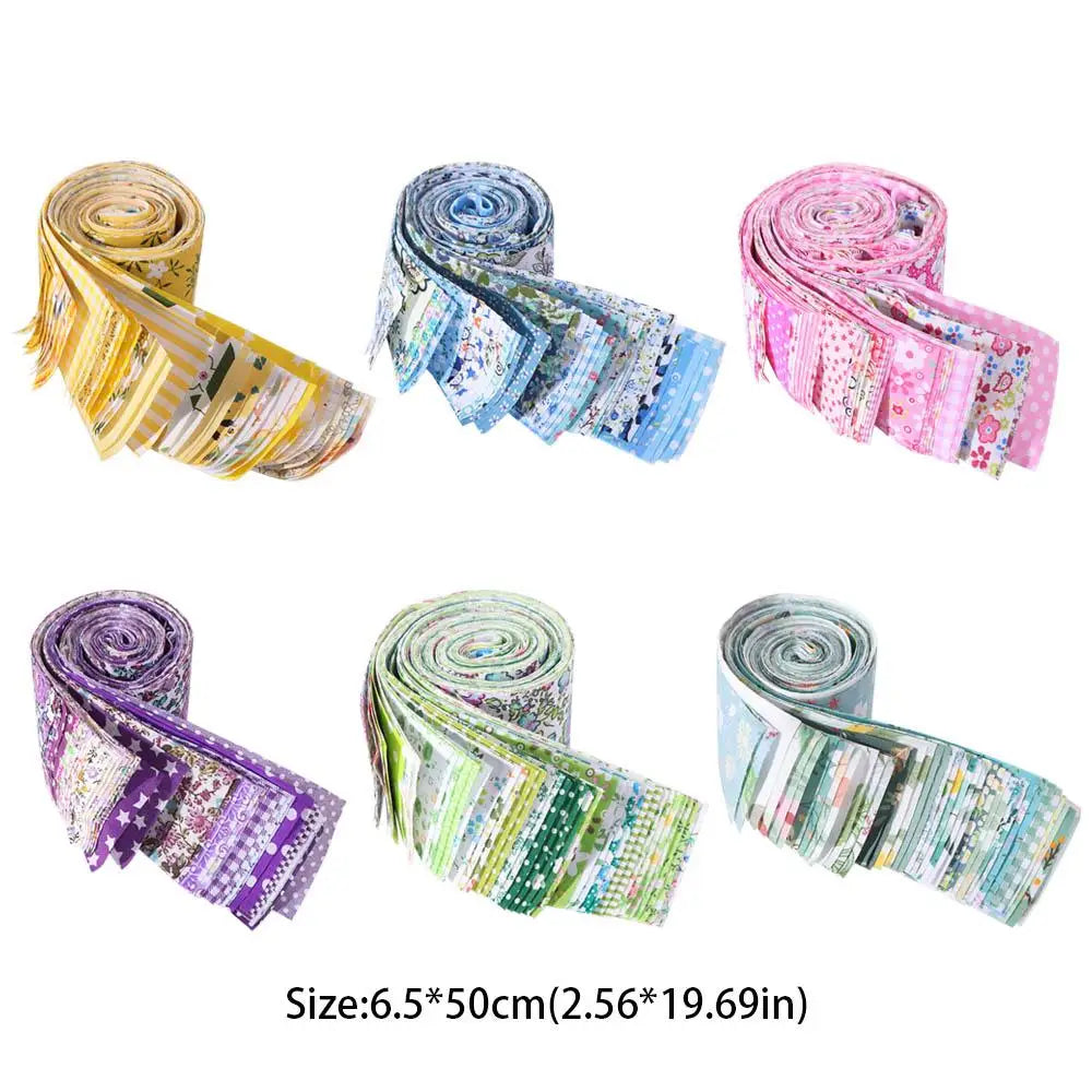 Floral Cotton Fabric Strips – 40 Pieces, 6.5 × 50 cm (2.56" × 19.69")