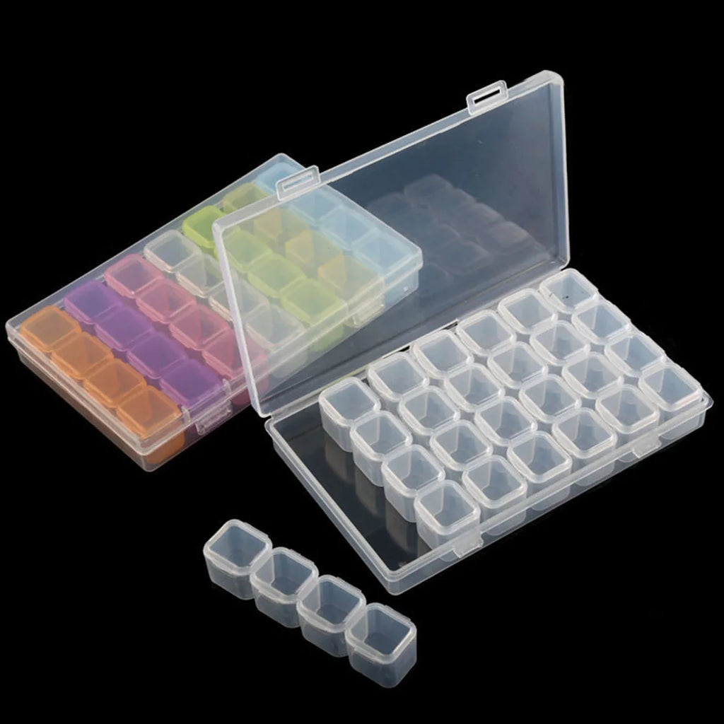 Caja de almacenamiento para Diamond Painting — Organizador de 28 a 64 compartimentos para abalorios, cuentas y materiales de manualidades