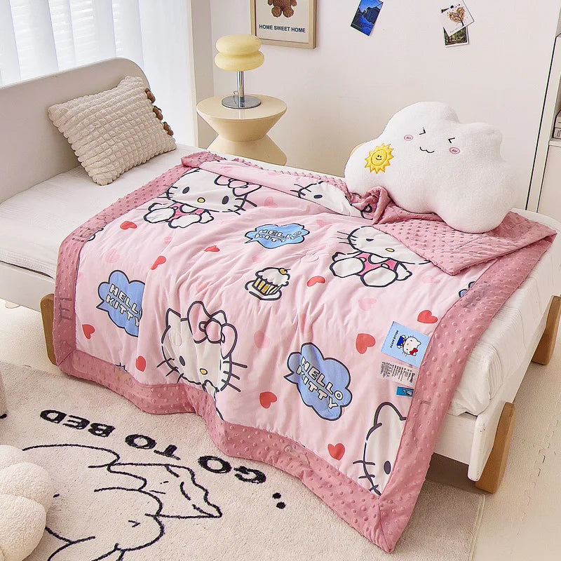 Sanrio Cartoon Knitted Cotton Summer Air Quilt – Breathable Nap Blanket (110×150cm)