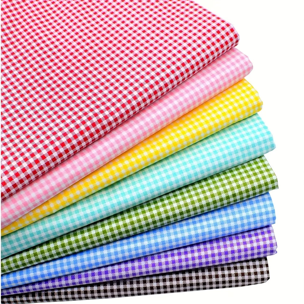 Fat Quarters Plaid & Polka Dot Patchwork Fabric Bundle – 8pcs 100% Cotton