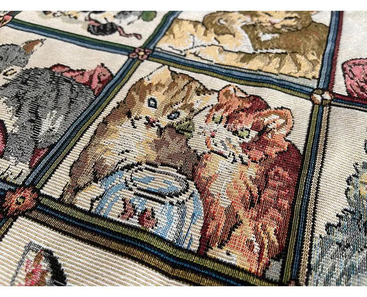 Tela de brocado con estampado de gato bonito – 150 cm de ancho, cortado a pedido (incrementos de 50 cm)