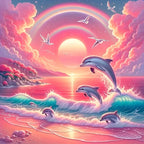Kit de pintura de diamantes, patrón de cielo rosa y delfín, arte de diamante completo de diamante redondo, varios tamaños a elegir, sin marco