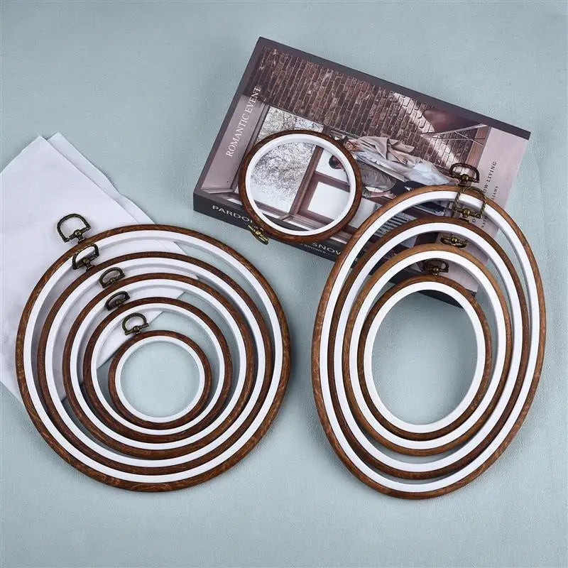 Wood-Grain Embroidery Hoop – Round & Oval Sizes
