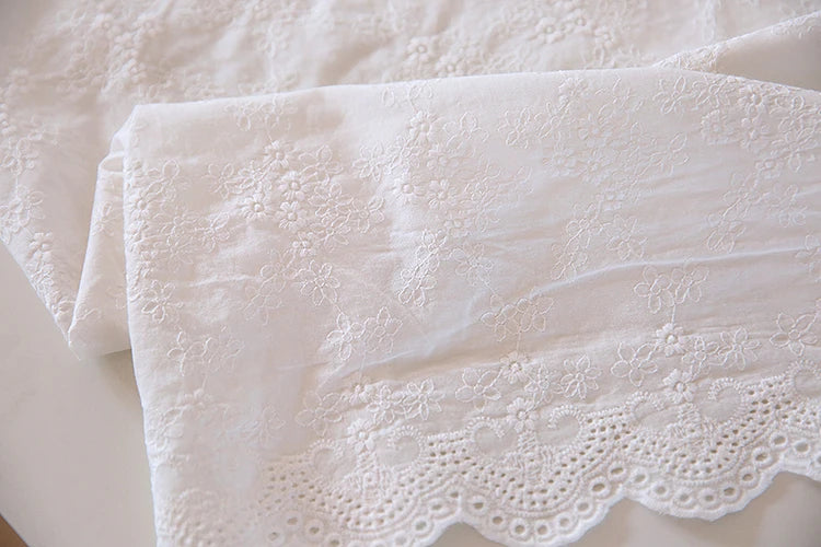 White Small Flower Embroidered 100% Cotton Fabric — 135cm Wide