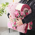 Flannel Throw Blanket – Pink Flower Plaid Patchwork Pattern | Soft & Warm | 5 Sizes
