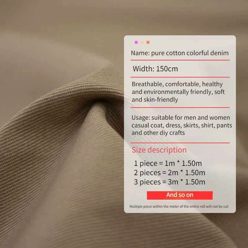 Thick Colored 100% Cotton Denim Fabric – 150cm Wide, 395g/m for Jeans, Coats, Bags & DIY