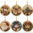 Kit de adornos de Navidad de pintura de diamantes DIY – Juego de 6 colgantes de madera para árbol de Navidad