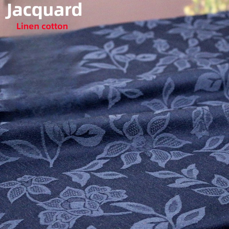 Bodhi Flower Jacquard Cotton Linen Fabric – 241g/m², 145cm Wide, Sold by the Meter – For Hanfu, Cheongsam & Clothing