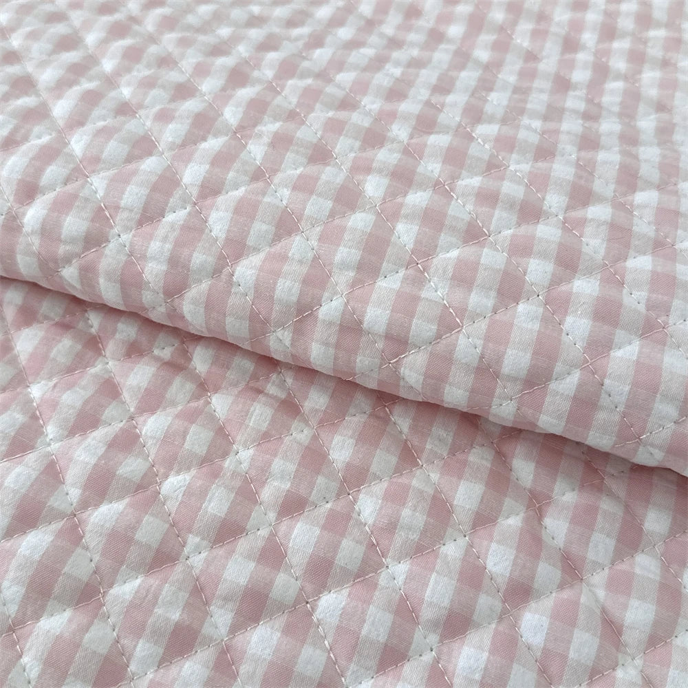 Quilted Cotton Padded Composite Fabric – 57" × 20" Color-Block Plaid Panel | Clothing Lining & Cushion Sewing