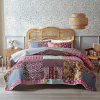 3-Piece Cotton Quilted Bedspread Set – Soft Pastoral Print | Bedsheet & 2 Pillowcases | 4 Sizes, 6 Colors