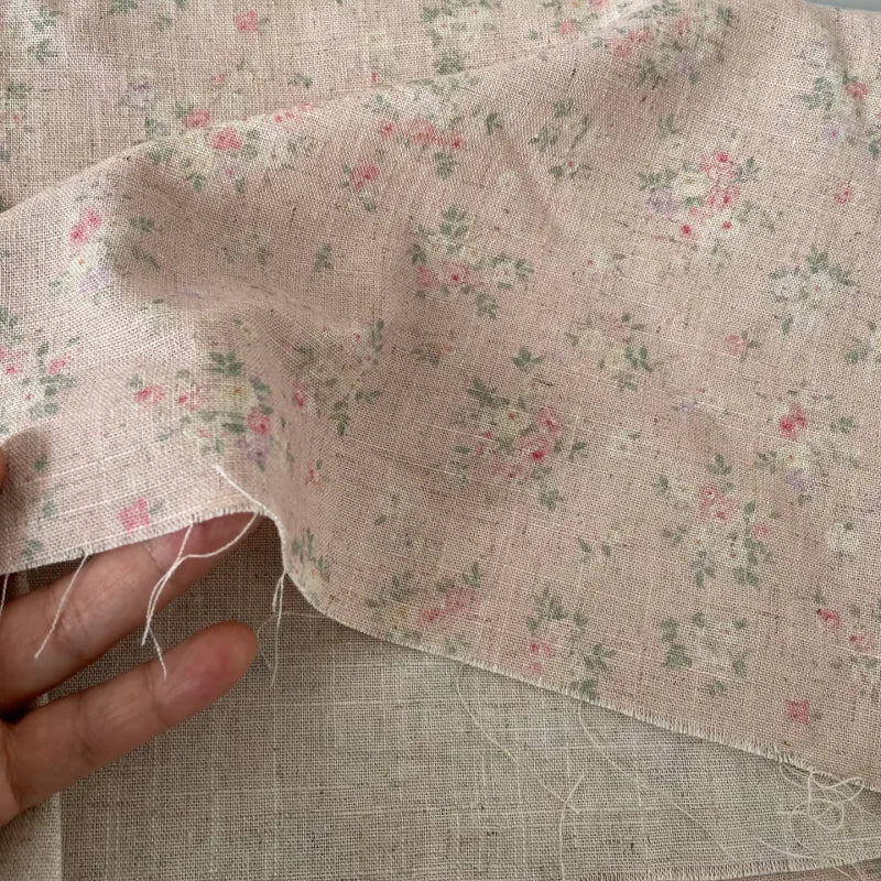 Pink Floral Print Linen Cotton Fabric – 140cm (55in) Wide | Cut to Order
