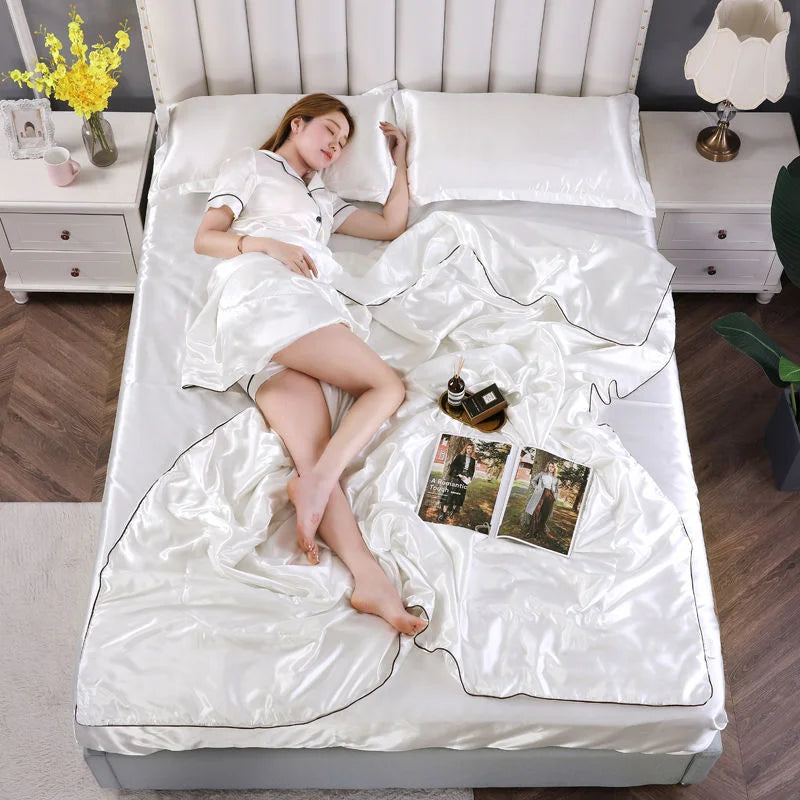 Luxury Satin Patchwork Quilt – Silky Soft, Spring & Summer Comforter, 4 Sizes