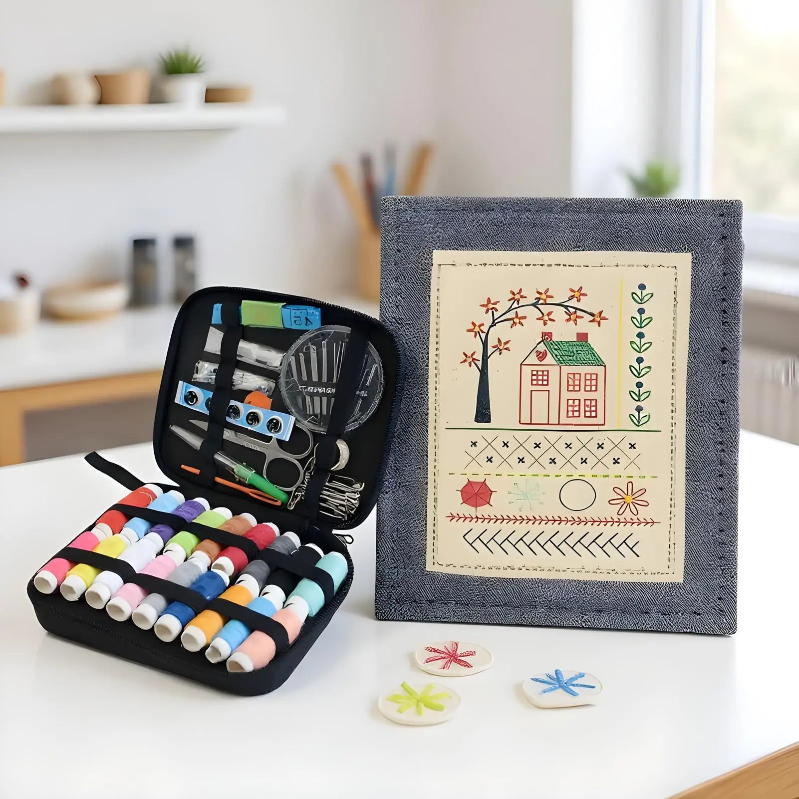 Chinese Style Embroidery Stitches Book Set – Hoop, 50-Color Threads & 10-Page Stitch Atlas