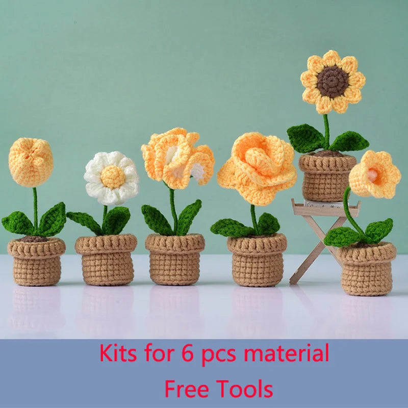 DIY Crochet Flower Bouquet Kit – Beginner Wool Knitting Set | Roses, Sunflowers & Mixed Blooms