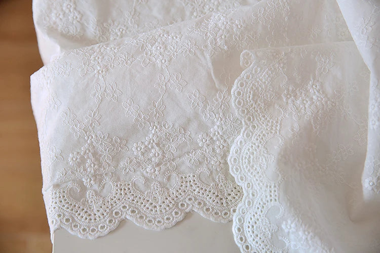 White Small Flower Embroidered 100% Cotton Fabric | 135cm Wide | Sold by the Meter