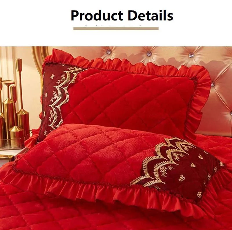 mtuove Luxury Flannel Velvet Quilted Bedspread – Lace Edge, Anti-Slip, Winter Warm Bed Cover
