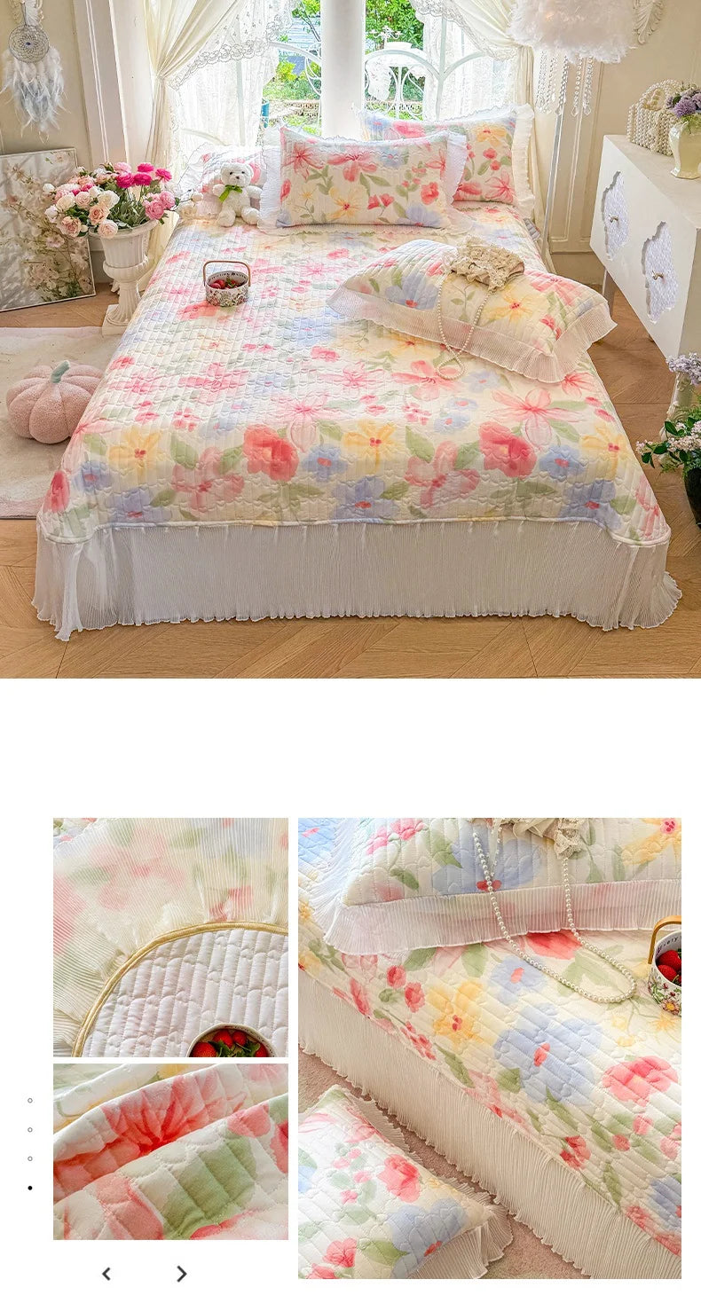 100% Cotton Quilted Bedspread – Lace Style Bed Cover | 240×245 or 265×245 cm