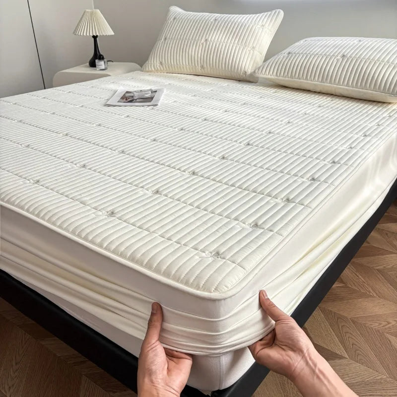Waterproof Quilted Mattress Protector – 360° Deep Pocket, TPU Waterproof, Breathable Microfiber, Single to Super King