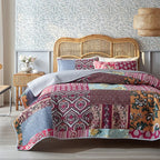 3-Piece Cotton Quilted Bedspread Set – Soft Pastoral Print | Bedsheet & 2 Pillowcases | 4 Sizes, 6 Colors