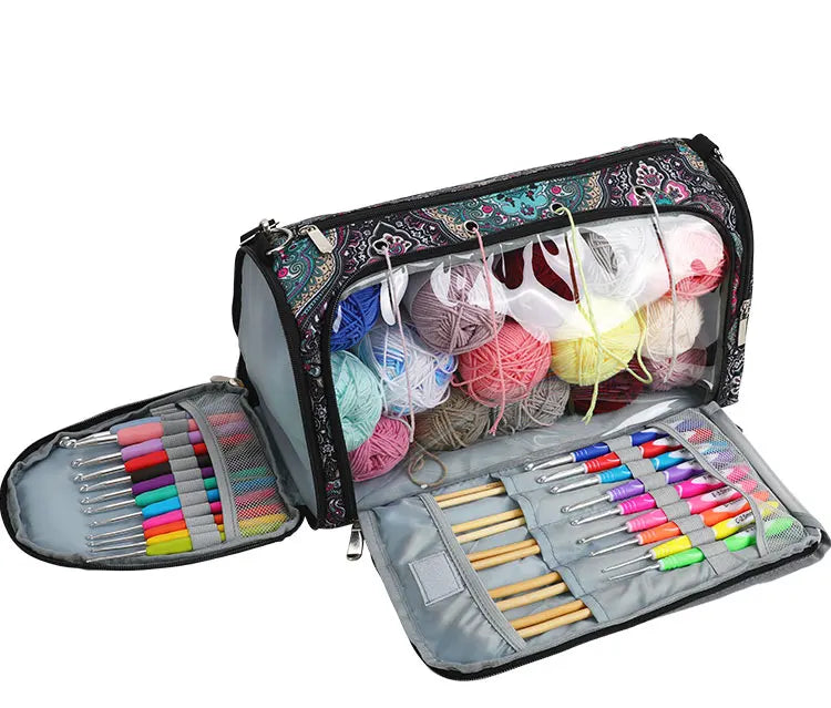 Bolsa de almacenamiento de hilo y ganchillo con estampado Paisley – Estuche organizador de punto (37×20×21cm)