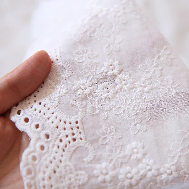 White Small Flower Embroidered 100% Cotton Fabric | 135cm Wide | Sold by the Meter