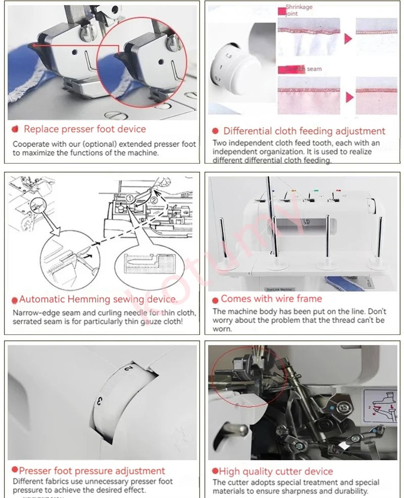HQ320 Desktop Overlock Sewing Machine – 3/4 Thread, 100W, Electric