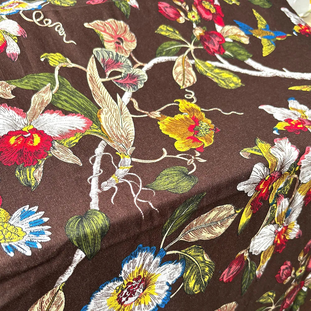 Floral & Bird Print Linen Cotton Fabric – 145cm Wide, Sold by 50cm – For Quilting, Upholstery, Bags & Home Décor