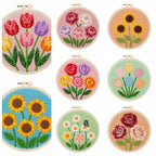 Kit DIY de aguja mágica para adultos principiantes con bastidor de bordado, patrón de flores, rosas, tulipanes, juego de manualidades de pintura con lana.