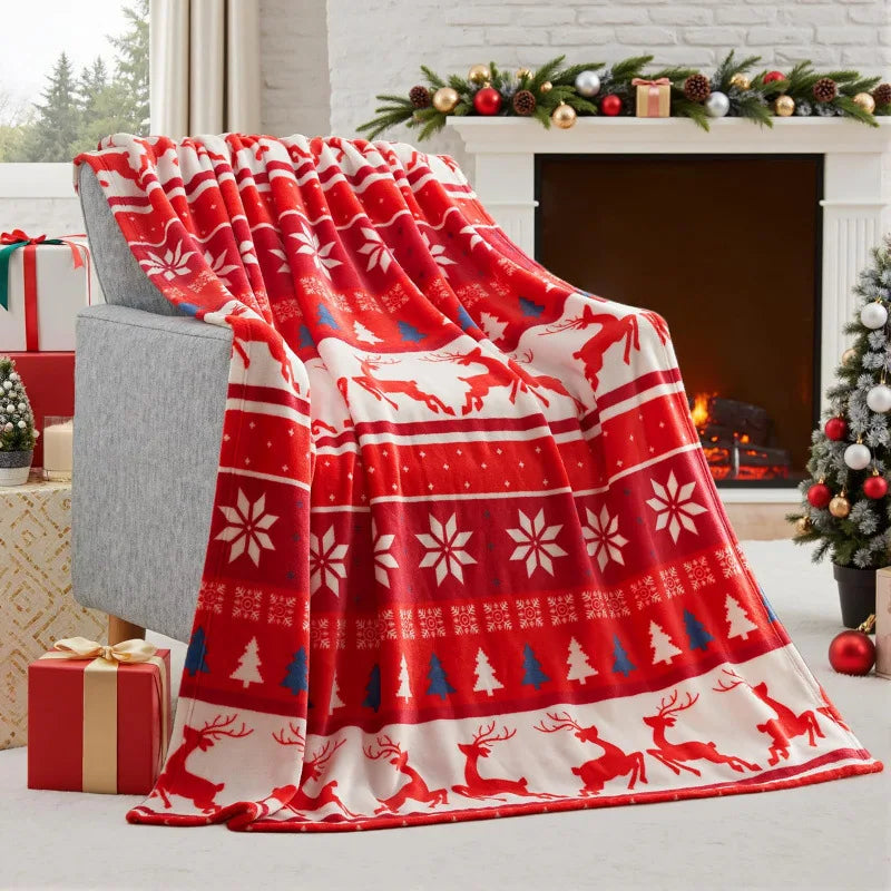 Manta de franela navideña roja de invierno, suave y cómoda para sofá, cálida manta de felpa navideña, decoración navideña, mantas multifuncionales