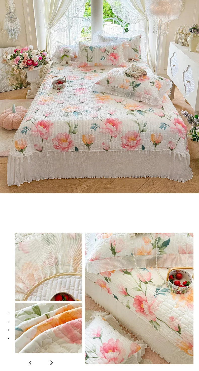 100% Cotton Quilted Bedspread – Lace Style Bed Cover | 240×245 or 265×245 cm