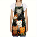 Cute Cat Print Kitchen Apron – Cartoon Cats with Hearts & Stars | Polyester Waist Apron for Cooking, Baking & Crafting