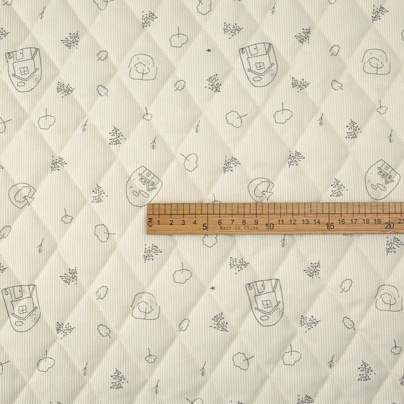 Rabbit & Tree Print Corduroy Fabric – 150cm Wide, Quilted Cotton Blend, 0.5m / 1m / 2m