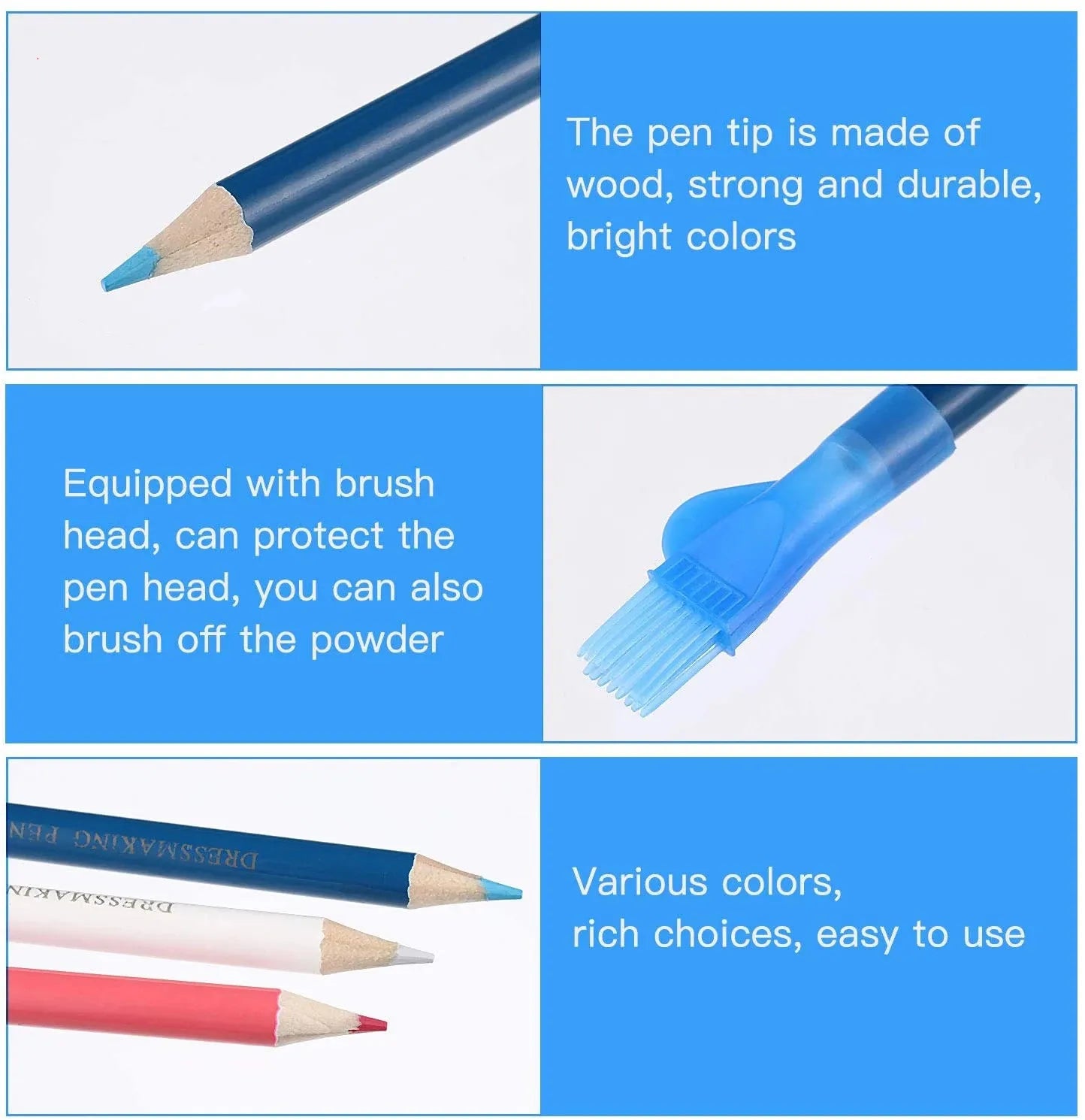 Water-Soluble Tailor's Chalk Pencil with Brush — Fabric Marking for Sewing & Quilting