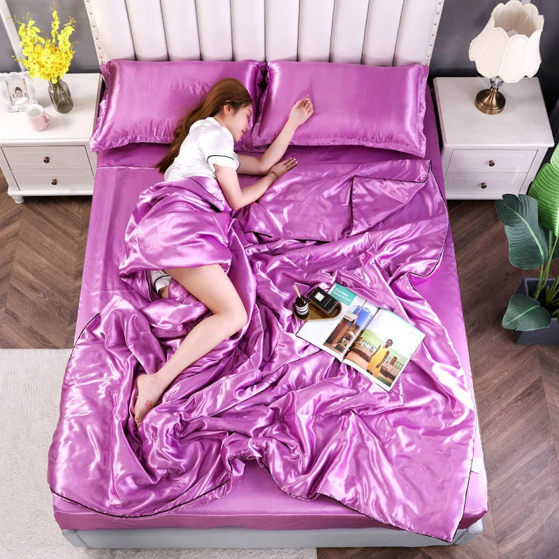 Luxury Satin Patchwork Quilt – Silky Soft, Spring & Summer Comforter, 4 Sizes