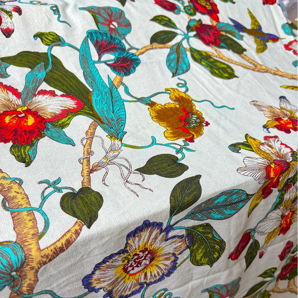 Floral & Bird Print Linen Cotton Fabric – Quilting, Patchwork & Home Décor (145cm Wide)