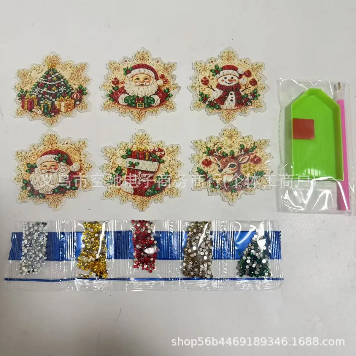 Kit de adornos de Navidad de pintura de diamantes DIY – Juego de 6 colgantes de madera para árbol de Navidad