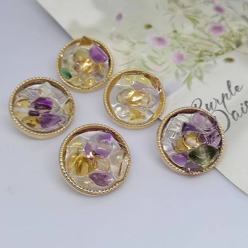 Luxury Purple Stone Beaded Metal Shank Buttons – 3 Sizes, 6-Pack, Zinc Alloy