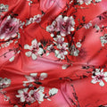 Red Floral Foil Print Satin Fabric – Silky 100% Polyester, 150cm Wide – For Dresses, Gowns & DIY Décor